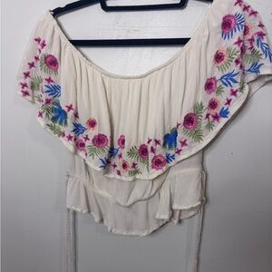 Embroidered Floral Off-Shoulder Blouse